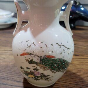 Vintage Peacock Chinoiserie Vase Jar Pot